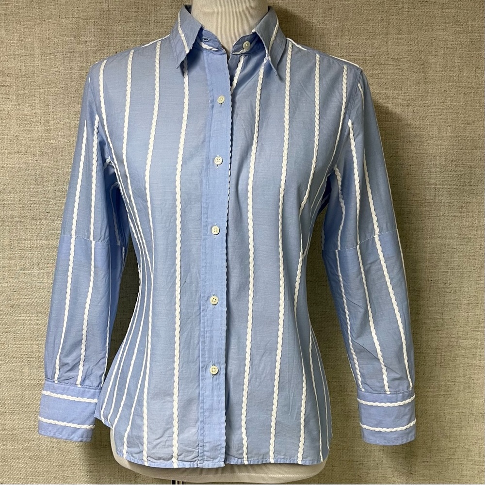 J. McLaughlin Blue and White Striped Button Down Shirt